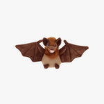 Plush toy bat with brown wings and beige body on a white background