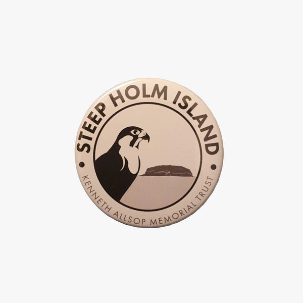 Circular fridge magnet with 'Steep Holm Island' text and a logo on a beige background