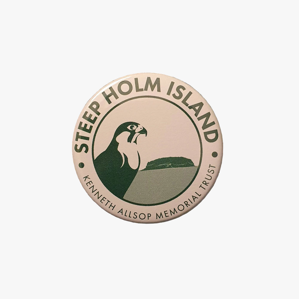 Circular fridge magnet
 with 'Steep Holm Island' text and a logo on a white background